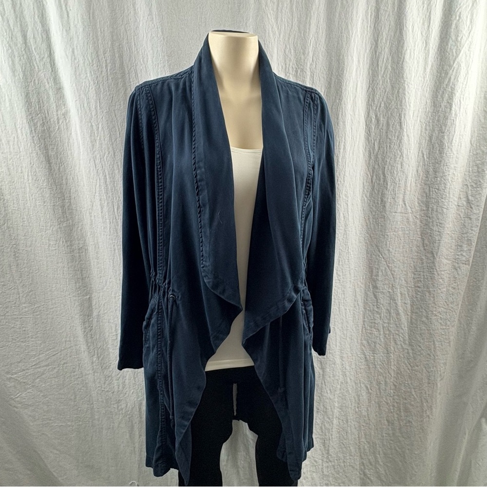 Max Jeans Dark Navy Blue Tencel Open Waterfall Drawstring Waist Jacket M - Picture 3 of 14